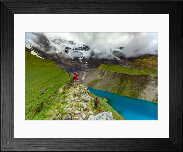 Framed Print : Woman trekking Humantay Lake, Cusco, Peru, South America Framed Print : Woman trekking Humantay Lake, Cusco, Peru, South America