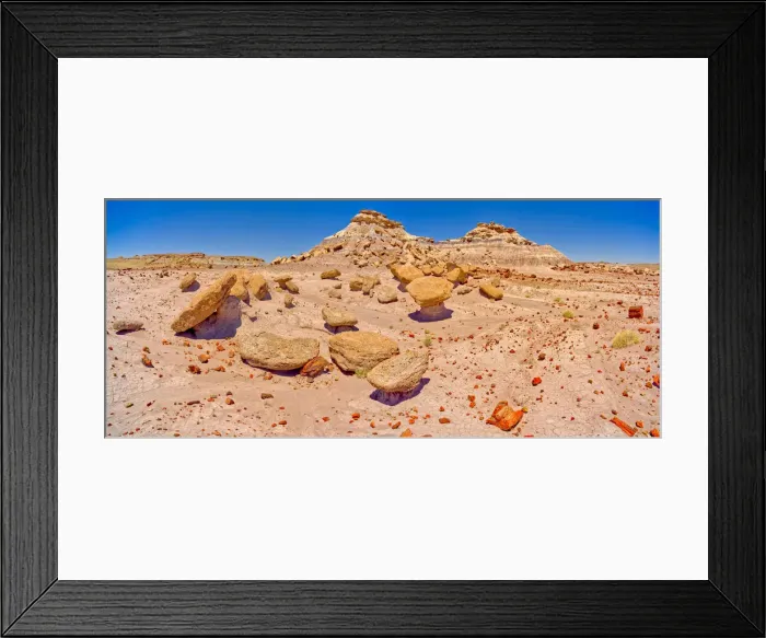 Framed Print : A stone garden of Toadstool rocks on the south end of Keyhole Mesa in Petrified Forest Framed Print : A stone garden of Toadstool rocks on the south end of Keyhole Mesa in Petrified Forest