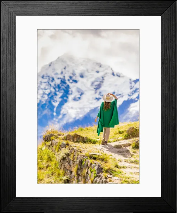 Framed Print : Woman enjoying the view high in the Andes Mountains while exploring Inti Punku (Sun Gate) Framed Print : Woman enjoying the view high in the Andes Mountains while exploring Inti Punku (Sun Gate)