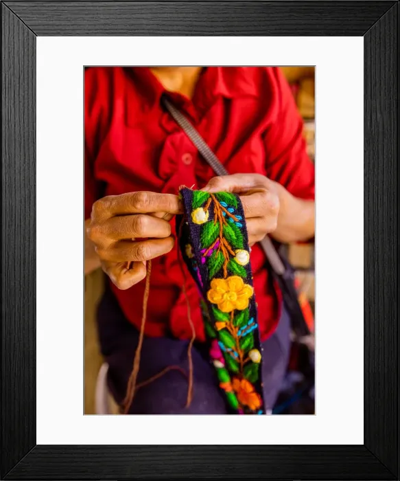 Framed Print : Woman embroidering traditional Alpaca wool hat band, Ayacucho, Peru, South America Framed Print : Woman embroidering traditional Alpaca wool hat band, Ayacucho, Peru, South America
