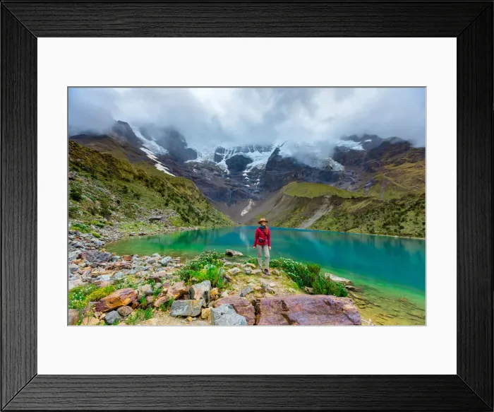 Framed Print : Woman trekking Humantay Lake, Cusco, Peru, South America Framed Print : Woman trekking Humantay Lake, Cusco, Peru, South America
