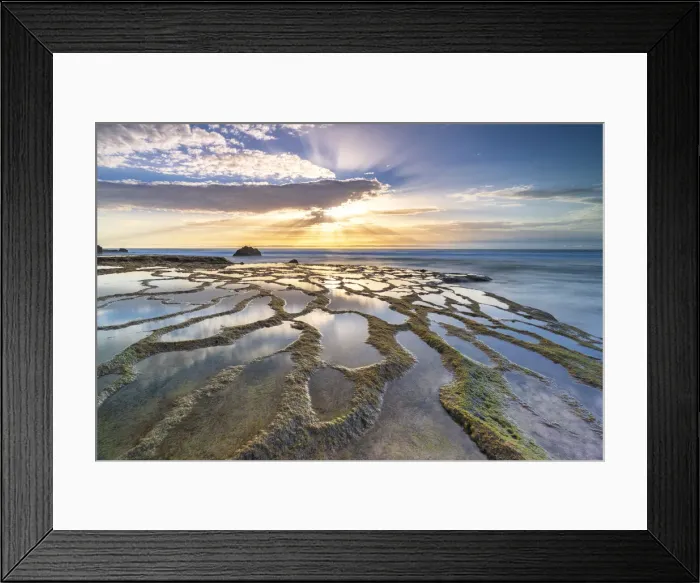 Framed Print : Natural pools and rocks in the surreal beach of El Cotillo lit by sunset, Fuerteventura Framed Print : Natural pools and rocks in the surreal beach of El Cotillo lit by sunset, Fuerteventura