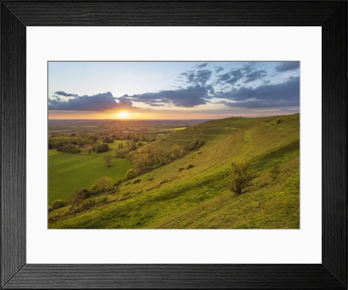 Framed Print : Iron-age hillfort of Hambledon Hill at sunset, Cranborne Chase AONB Framed Print : Iron-age hillfort of Hambledon Hill at sunset, Cranborne Chase AONB