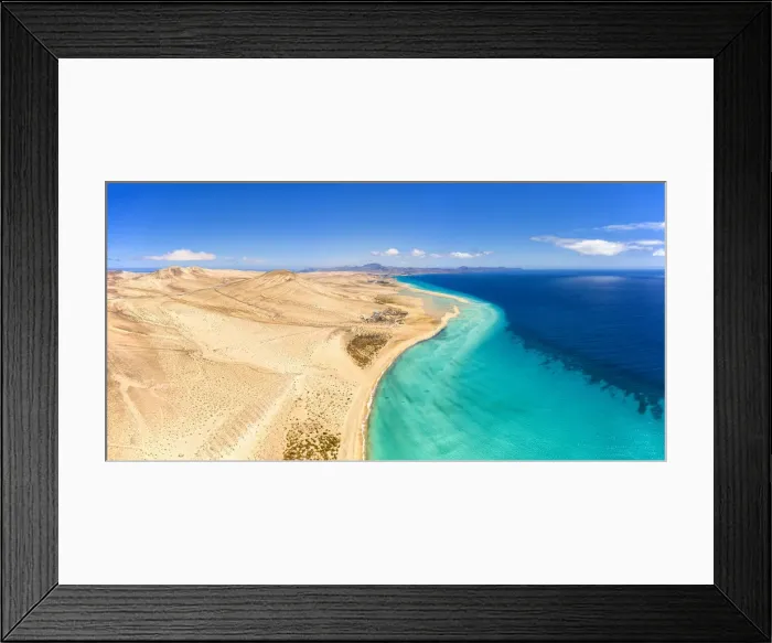 Framed Print : Sand beach of Costa Calma washed by turquoise sea, aerial view, Jandia Nature Park Framed Print : Sand beach of Costa Calma washed by turquoise sea, aerial view, Jandia Nature Park