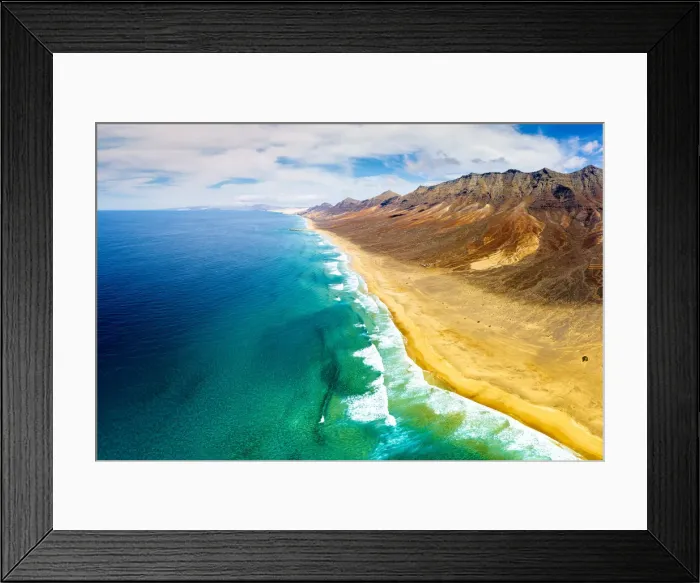 Framed Print : Aerial panoramic of mountains and Cofete Beach in Jandia Natural Park, Fuerteventura Framed Print : Aerial panoramic of mountains and Cofete Beach in Jandia Natural Park, Fuerteventura