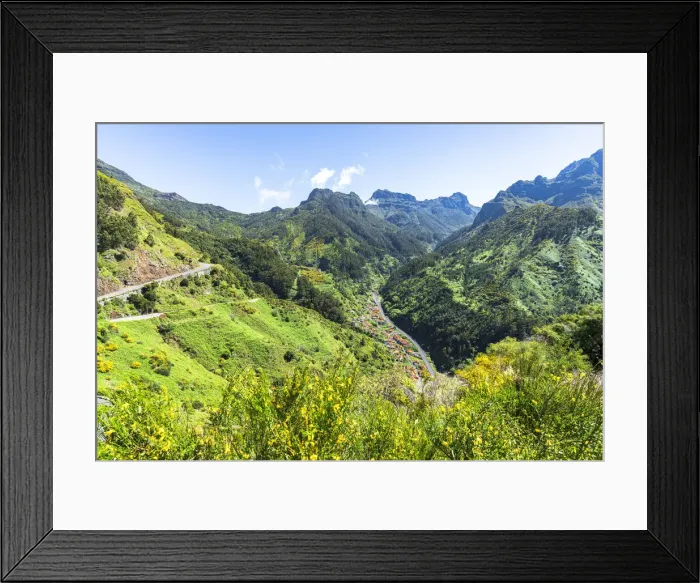 Framed Print : High angle view of Serra de Agua village in the green valley, Ribeira Brava municipality Framed Print : High angle view of Serra de Agua village in the green valley, Ribeira Brava municipality