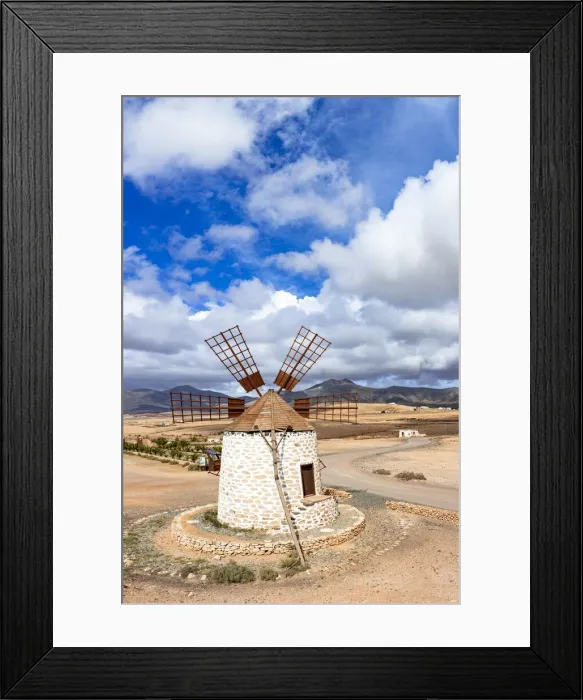 Framed Print : High angle view of traditional old windmill during a sunny day, Tefia, Fuerteventura Framed Print : High angle view of traditional old windmill during a sunny day, Tefia, Fuerteventura