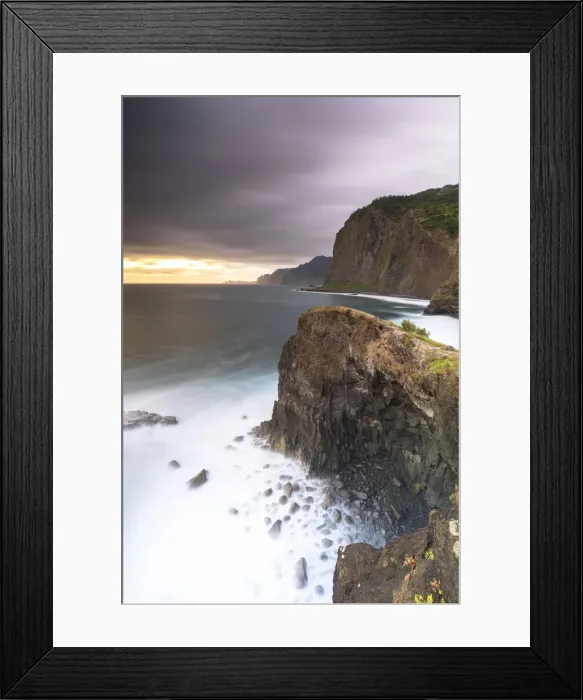 Framed Print : Storm clouds over the Atlantic Ocean and cliffs at dawn, Madeira island, Portugal