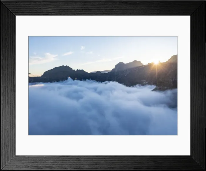 Framed Print : Mountains in a sea of clouds at sunset viewed from Pico Ruivo, Madeira, Portugal Framed Print : Mountains in a sea of clouds at sunset viewed from Pico Ruivo, Madeira, Portugal