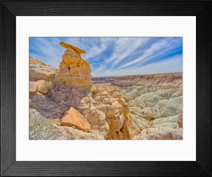 Framed Print : Flat top hoodoo on the edge of a cliff along the Billings Gap Trail on Blue Mesa Framed Print : Flat top hoodoo on the edge of a cliff along the Billings Gap Trail on Blue Mesa