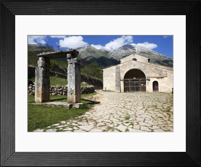 Framed Print : The Gate of Paradise, the Church of Santa Maria in Valle with Mount Velino in Framed Print : The Gate of Paradise, the Church of Santa Maria in Valle with Mount Velino in
