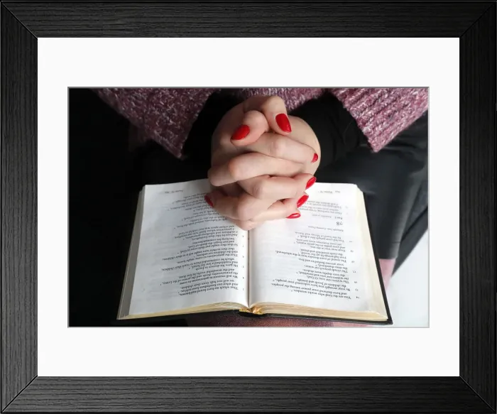 Framed Print : Woman reading the Bible at home, France, Europe Framed Print : Woman reading the Bible at home, France, Europe