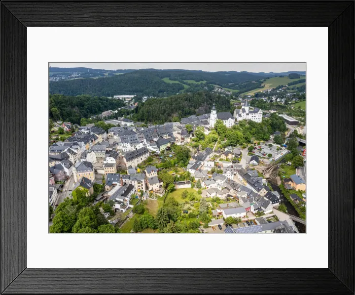 Framed Print : Aerial of St. Georgen Kirche and Palace, town of Schwarzenberg, Ore Mountains Framed Print : Aerial of St. Georgen Kirche and Palace, town of Schwarzenberg, Ore Mountains