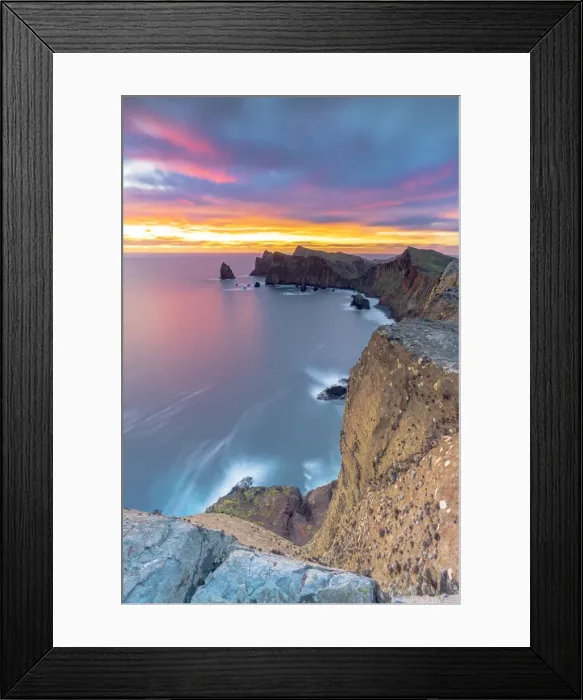 Framed Print : Waves crashing on cliffs at dawn, Ponta Do Rosto, Sao Lourenco Peninsula, Canical Framed Print : Waves crashing on cliffs at dawn, Ponta Do Rosto, Sao Lourenco Peninsula, Canical