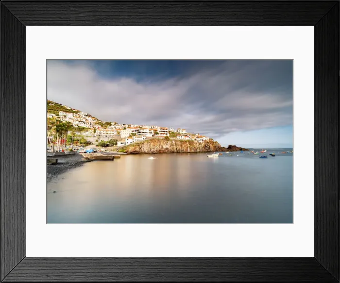 Framed Print : Harbor of the white town Camara de Lobos perched on cliffs, Madeira island, Portugal Framed Print : Harbor of the white town Camara de Lobos perched on cliffs, Madeira island, Portugal