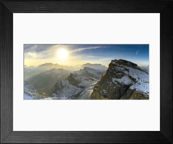 Framed Print : Aerial view of sunset over Mount Lagazuoi in autumn, Fanis Group, Dolomites Framed Print : Aerial view of sunset over Mount Lagazuoi in autumn, Fanis Group, Dolomites