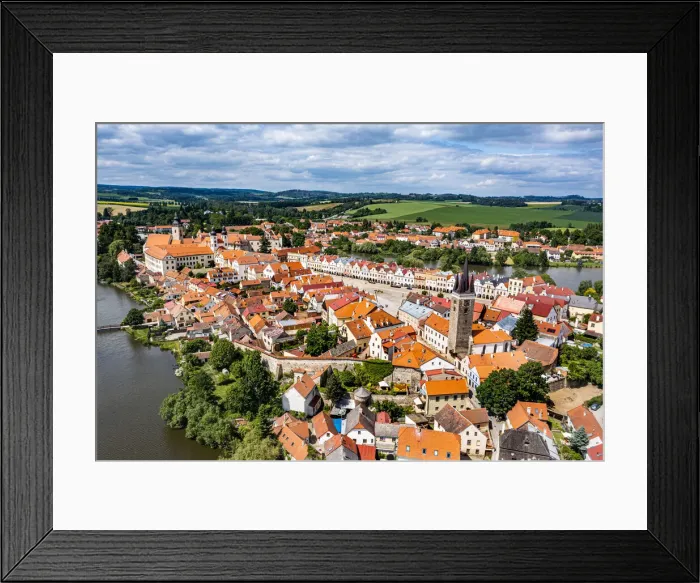 Framed Print : Aerial of the historic center of Telc, UNESCO World Heritage Site, South Moravia Framed Print : Aerial of the historic center of Telc, UNESCO World Heritage Site, South Moravia
