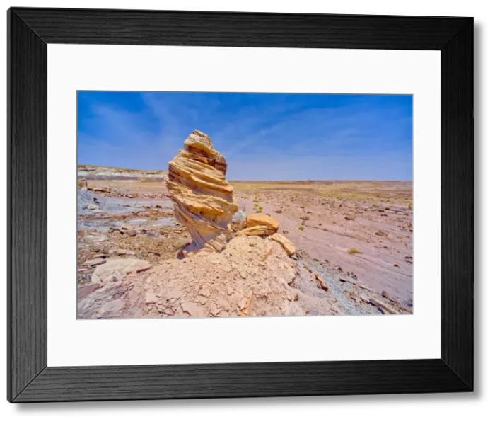 Framed Print : A hoodoo formation called Medusas Child, below the cliffs of Agate Plateau in Framed Print : A hoodoo formation called Medusas Child, below the cliffs of Agate Plateau in