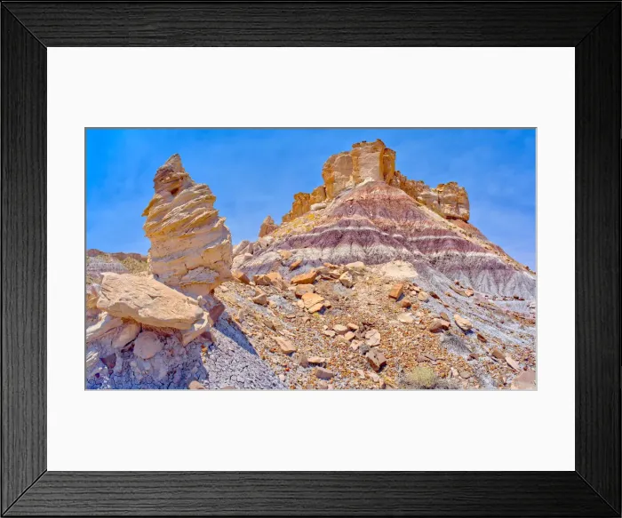 Framed Print : A hoodoo formation called Medusas Child below the cliffs of Agate Plateau in Framed Print : A hoodoo formation called Medusas Child below the cliffs of Agate Plateau in