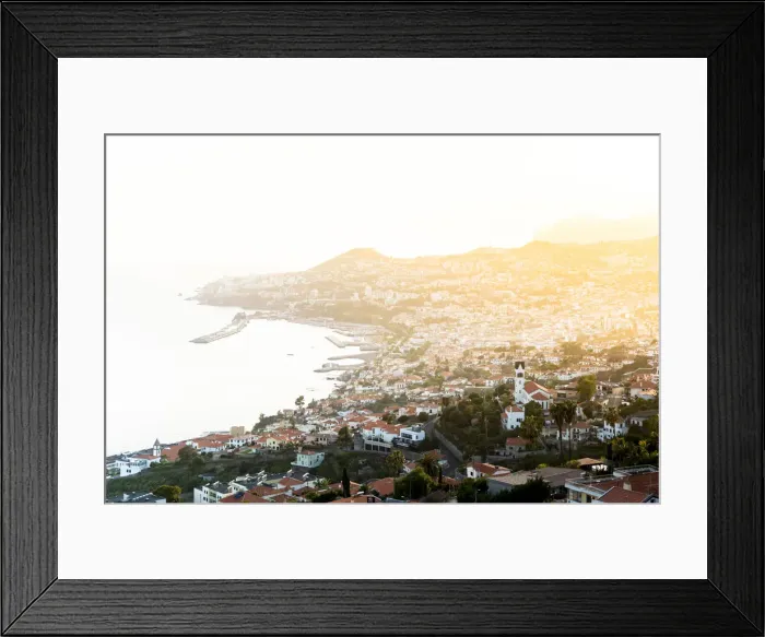 Framed Print : Mist at sunset over Funchal Bay and city viewed from Sao Goncalo, Madeira island Framed Print : Mist at sunset over Funchal Bay and city viewed from Sao Goncalo, Madeira island