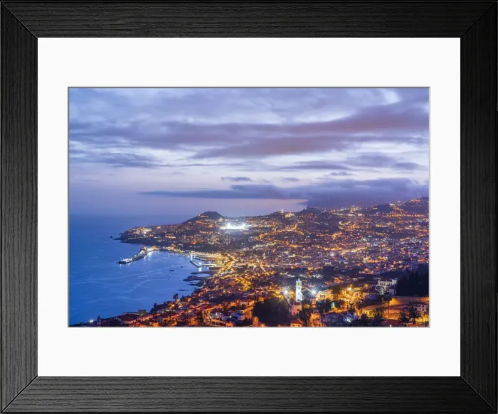 Framed Print : Dusk over the iIluminated city of Funchal viewed from Sao Goncalo, Madeira island Framed Print : Dusk over the iIluminated city of Funchal viewed from Sao Goncalo, Madeira island