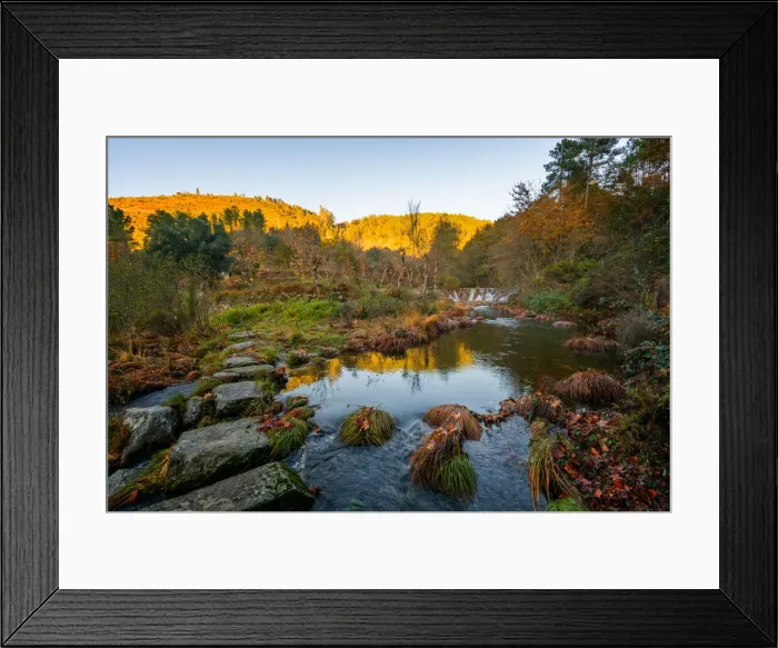 Framed Print : Mestres weir on the Piscaredo hiking path and autumn fall landscape with Cabril River Framed Print : Mestres weir on the Piscaredo hiking path and autumn fall landscape with Cabril River