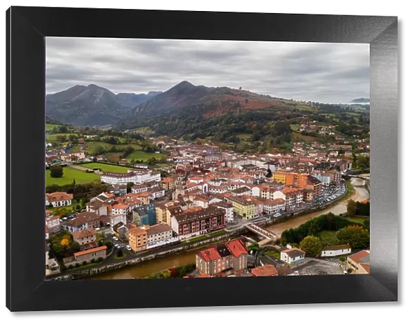Aerial by drone of Cangas de Onis, Asturias, Spain, Europe