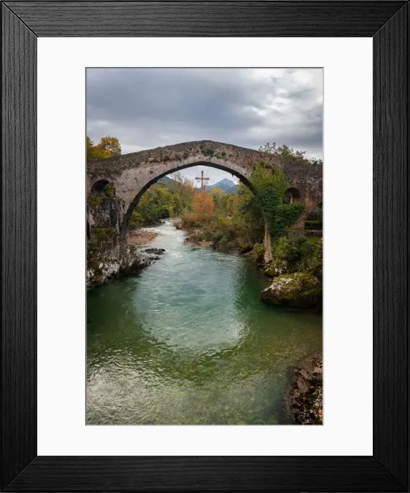 Framed Print : Cangas de Onis historic medieval Roman bridge over the Sella River in Picos de Europa