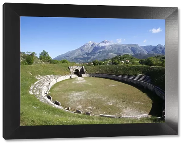 Full view of Alba Fucens ancient Roman Amphiteather, Abruzzo, Italy, Europe
