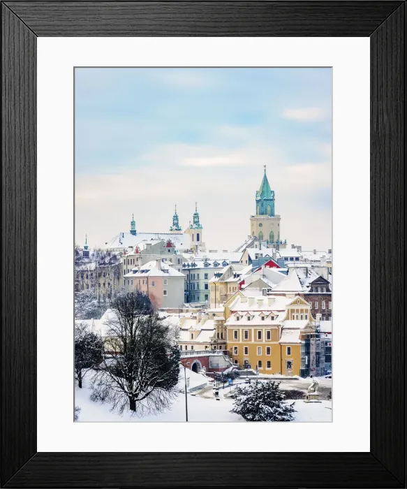 Framed Print : Old Town skyline featuring St. John the Baptist Cathedral and Trinitarian Tower, winter