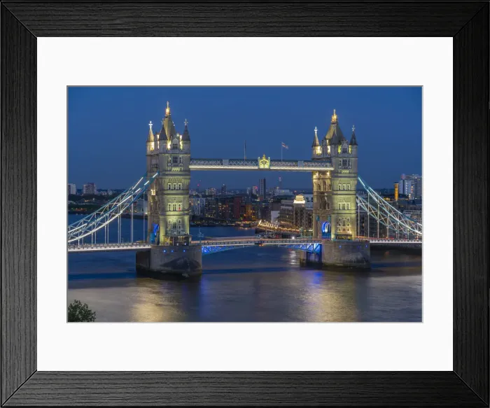 Framed Print : View of Tower Bridge from Cheval Three Quays at dusk, London, England, United Kingdom Framed Print : View of Tower Bridge from Cheval Three Quays at dusk, London, England, United Kingdom