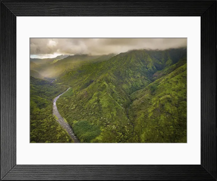 Framed Print : The mountainous Hanalei River Valley on Kauais north shore photographed from above Framed Print : The mountainous Hanalei River Valley on Kauais north shore photographed from above