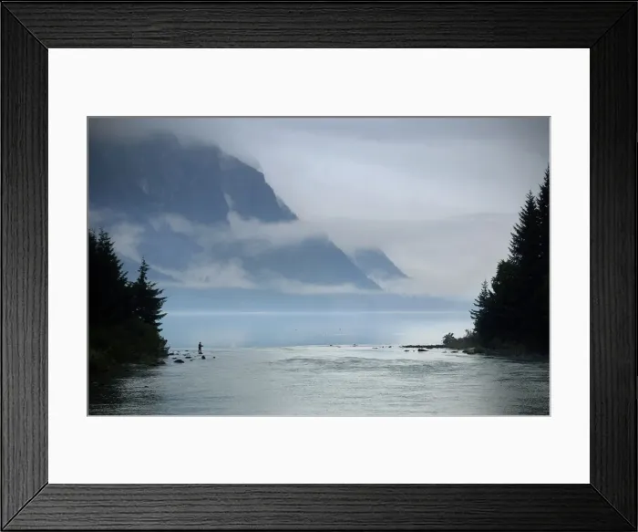 Framed Print : A fisherman on the misty banks of Chilkoot Lake at sunset, in Haines, Alaska Framed Print : A fisherman on the misty banks of Chilkoot Lake at sunset, in Haines, Alaska