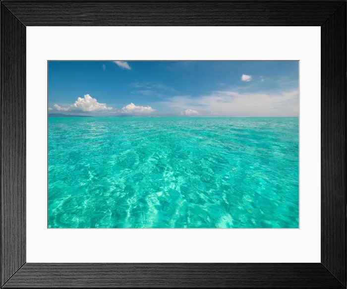 Framed Print : The crystal clear lagoon waters of French Polynesia on a calm sunny day, French Polynesia Framed Print : The crystal clear lagoon waters of French Polynesia on a calm sunny day, French Polynesia