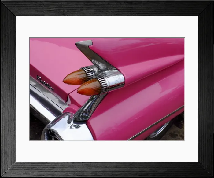 Framed Print : Rear fin and lights of vintage pink Cadillac, Havana, Cuba, West Indies, Central America Framed Print : Rear fin and lights of vintage pink Cadillac, Havana, Cuba, West Indies, Central America