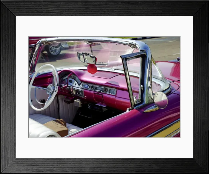 Framed Print : Close view of drivers seat of classic vintage convertable car, Havana, Cuba Framed Print : Close view of drivers seat of classic vintage convertable car, Havana, Cuba