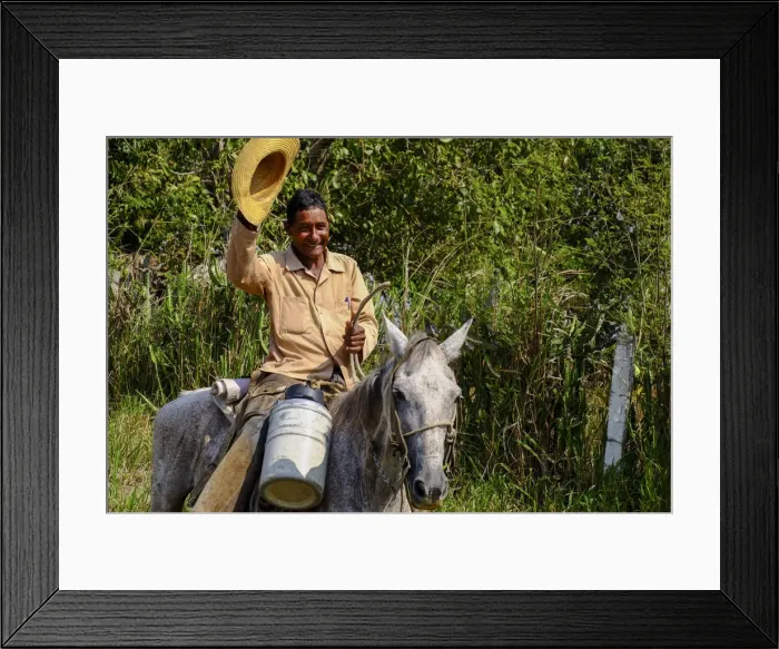 Framed Print : A cowboy on a mule waves his straw hat, Arimao, Cuba, West Indies, Central America Framed Print : A cowboy on a mule waves his straw hat, Arimao, Cuba, West Indies, Central America