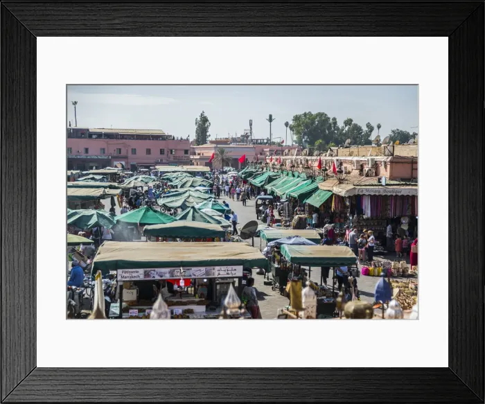 Framed Print : Shops and restaurants around Jemaa el-Fna Square, UNESCO World Heritage Site, Marrakech