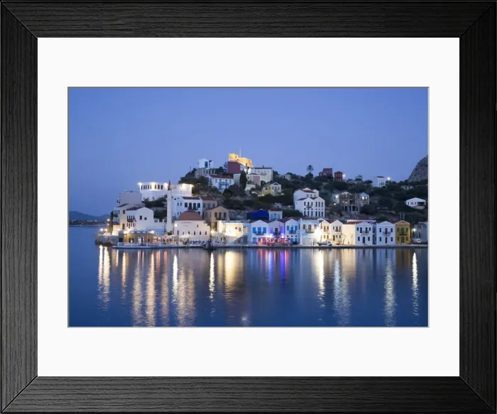 Framed Print : Evening, buildings at Harbour Entrance, Kastellorizo (Megisti) Island, Dodecanese Group Framed Print : Evening, buildings at Harbour Entrance, Kastellorizo (Megisti) Island, Dodecanese Group