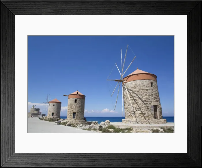 Framed Print : Windmills of Mandraki, Fort of St. Nicholas in the background, Mandraki Harbour, Rhodes Framed Print : Windmills of Mandraki, Fort of St. Nicholas in the background, Mandraki Harbour, Rhodes