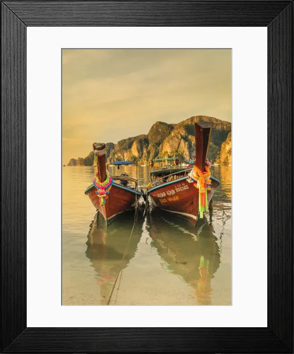 Framed Print : Longtail boats at sunrise, Ko Phi Khi Don Island, Krabi, Thailand, Southeast Asia, Asia Framed Print : Longtail boats at sunrise, Ko Phi Khi Don Island, Krabi, Thailand, Southeast Asia, Asia