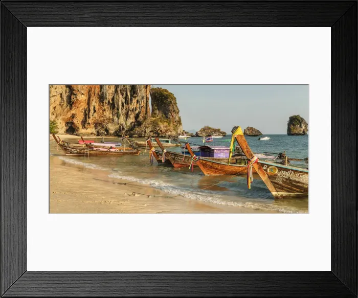 Framed Print : Longtail boats on Phra Nang beach, Railay Peninsula, Krabi Province, Thailand Framed Print : Longtail boats on Phra Nang beach, Railay Peninsula, Krabi Province, Thailand