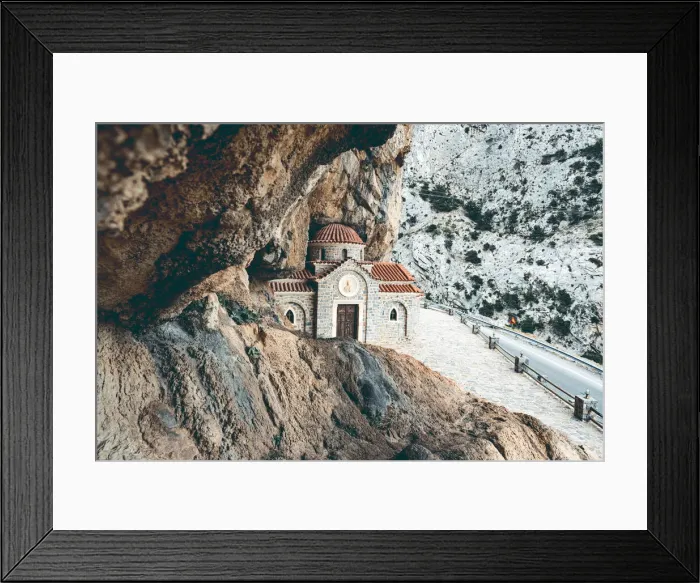 Framed Print : Agios Nikolaos Orthodox church carved into rocks in Kotsifou gorge, Crete island