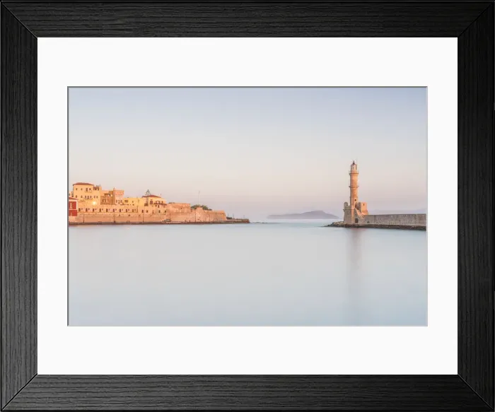 Framed Print : Romantic sky at dawn over the old fortress and lighthouse, Chania, Crete, Greek Islands Framed Print : Romantic sky at dawn over the old fortress and lighthouse, Chania, Crete, Greek Islands