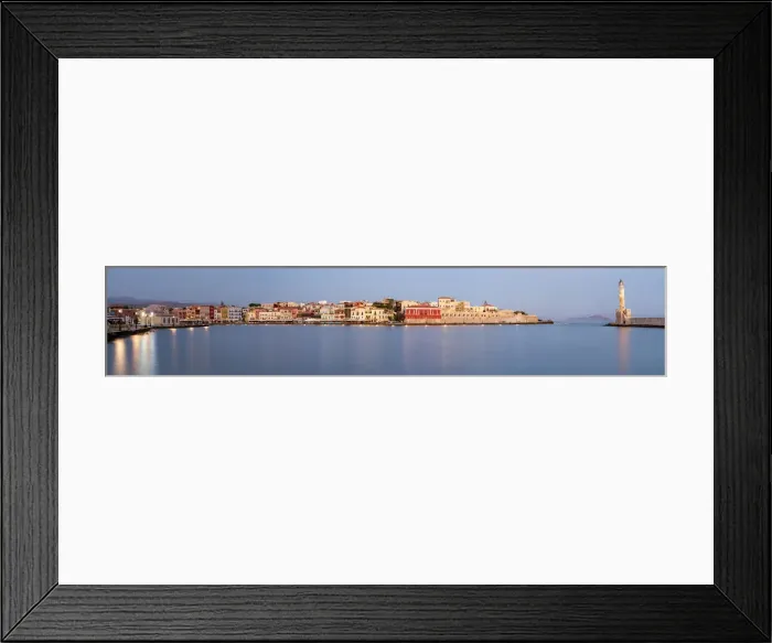 Framed Print : Panoramic of the old Venetian port and lighthouse during the blue hour, Chania, Crete Framed Print : Panoramic of the old Venetian port and lighthouse during the blue hour, Chania, Crete