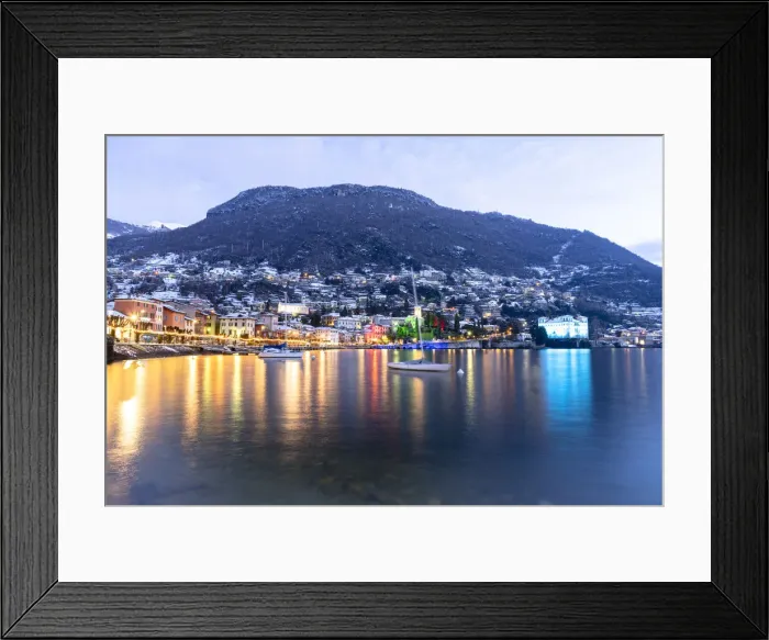 Framed Print : Historic buildings of Gravedona with Christmas Lights during a winter sunrise, Lake Como Framed Print : Historic buildings of Gravedona with Christmas Lights during a winter sunrise, Lake Como
