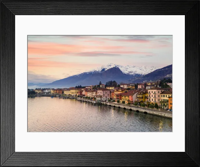 Framed Print : Colorful houses of Gravedona and mountains at dawn, Lake Como, province of Como, Lombardy Framed Print : Colorful houses of Gravedona and mountains at dawn, Lake Como, province of Como, Lombardy