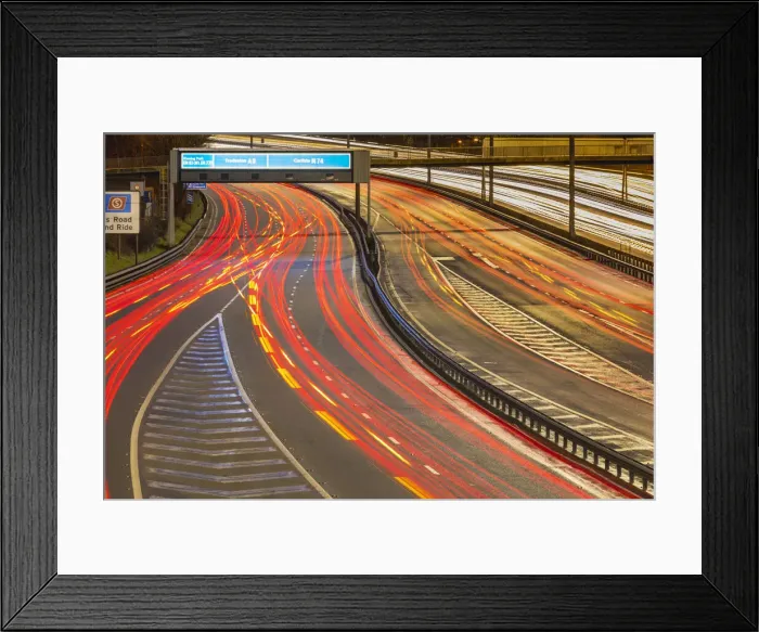 Framed Print : M8 motorway trail lights, Glasgow, Scotland, United Kingdom, Europe