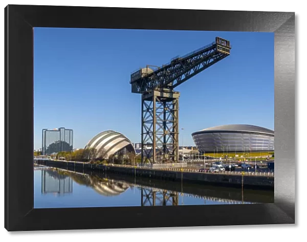 Finnieston Crane, SSE Hydro and Armadillo reflection, River Clyde, Glasgow, Scotland