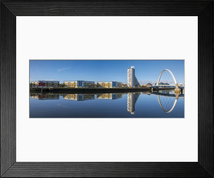 Framed Print : Panoramic reflection of Clyde Arc (Squinty Bridge) and flats, River Clyde, Glasgow Framed Print : Panoramic reflection of Clyde Arc (Squinty Bridge) and flats, River Clyde, Glasgow